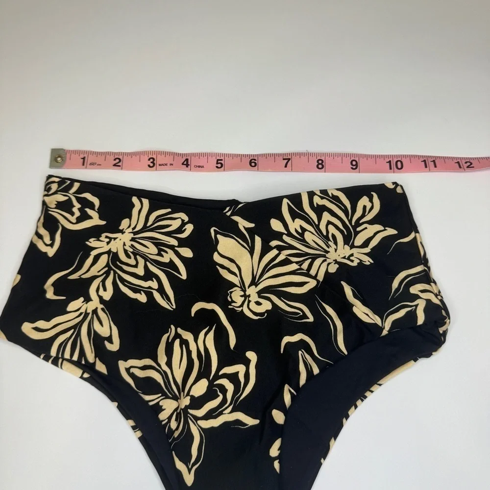 NWT L*Space High Tide Bikini Bottom XS Black Floral Retro High Waist